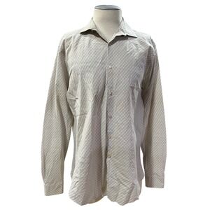 Van Heusen Studio Mens Slim Fit Dress Shirt 17-17.5 36/37 White Blue Yellow Grid